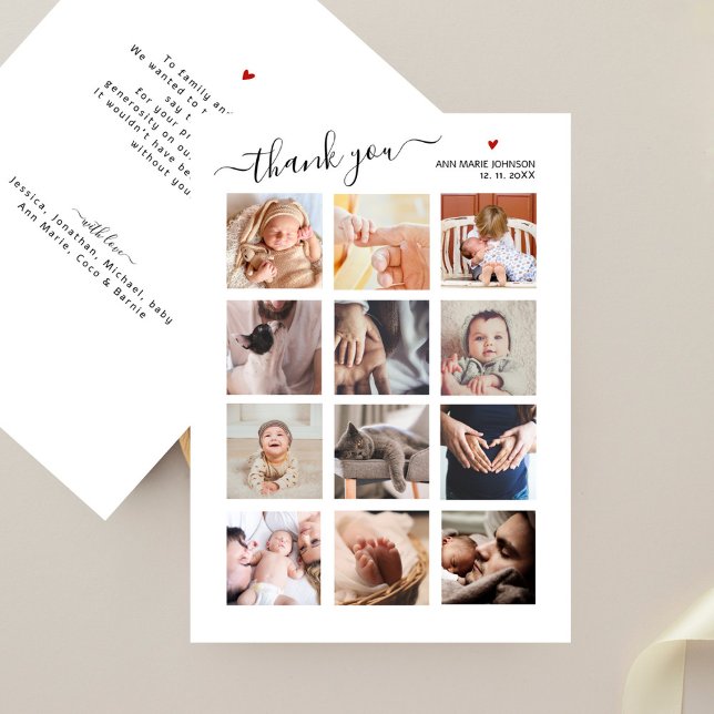 Cartão De Agradecimento Chá de fraldas Obrigado Colagem de Fotos Minimalis (Criador carregado)