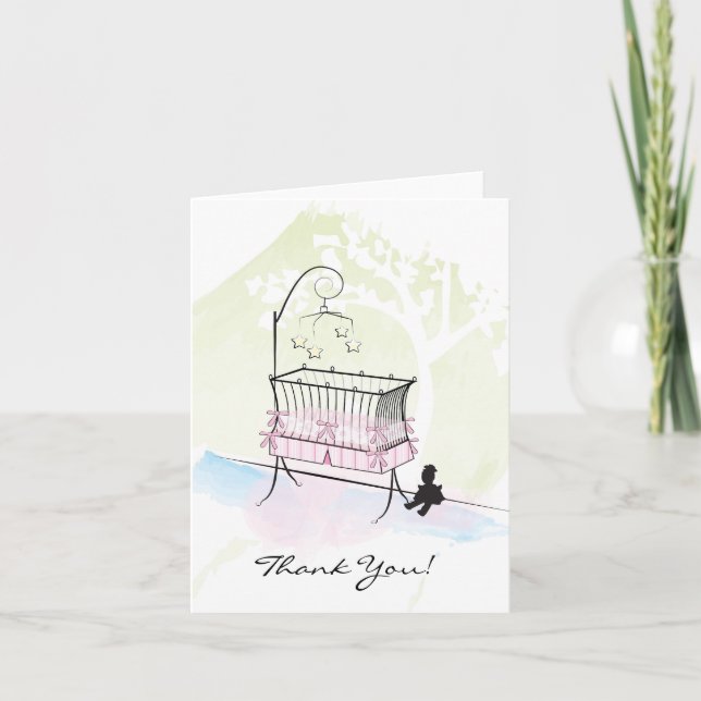 Cartão De Agradecimento Chá de fraldas Obrigado - Rosa (Frente)