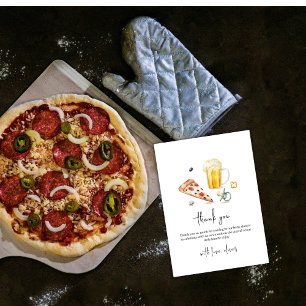 Cartão De Agradecimento Chá de fraldas Pacificador Rustic Modern Pizza Bee