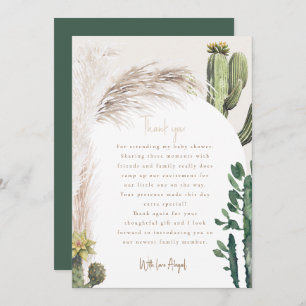 Cartão De Agradecimento Chá de fraldas Pampas Cactus Obrigado
