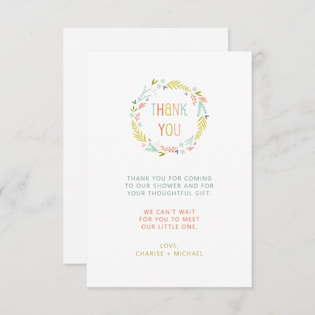 Cartão De Agradecimento Chá de fraldas Pastel Wreath obrigado (Frente/Verso)