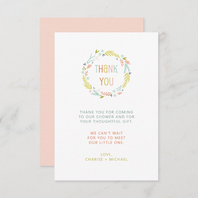 Cartão De Agradecimento Chá de fraldas Pastel Wreath obrigado (Frente/Verso)