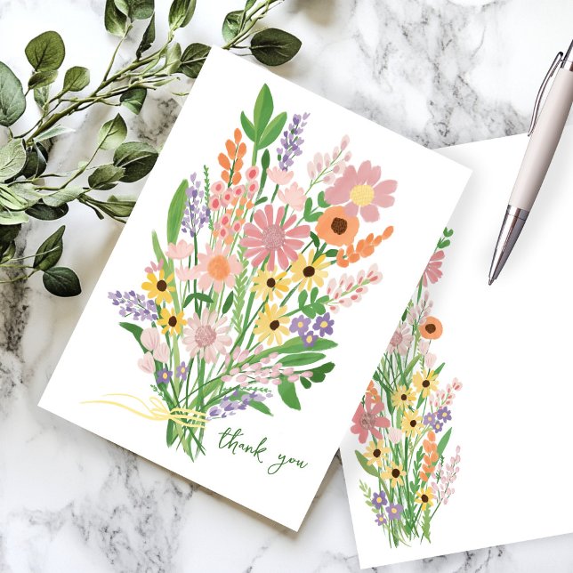 Cartão De Agradecimento Chá de fraldas Personalizado Pintado Manipulado (Wildflowers Handpainted Custom Baby Shower Thank You Note Card
)