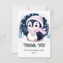 Cartão De Agradecimento Chá de fraldas Pinguim-Neve Pastel