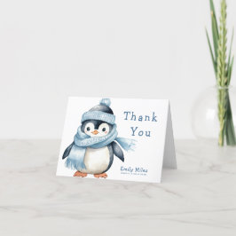 Cartão De Agradecimento Chá de fraldas Pinguim Winter Boy Obrigado