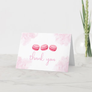 Cartão De Agradecimento Chá de fraldas Pink Watercolor Bonjour Bébé Macaro