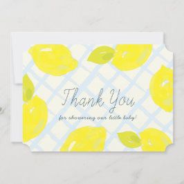 Cartão De Agradecimento Chá de fraldas Pintado com Lemon Blue Checks