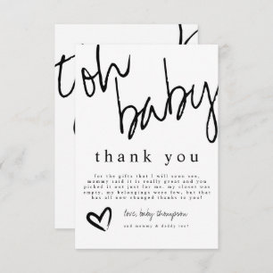 Cartão De Agradecimento Chá de fraldas preto e branco moderno
