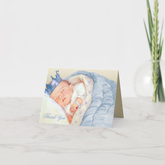 Cartão De Agradecimento Chá de fraldas Príncipe Dourado Azul Obrigado (Frente)