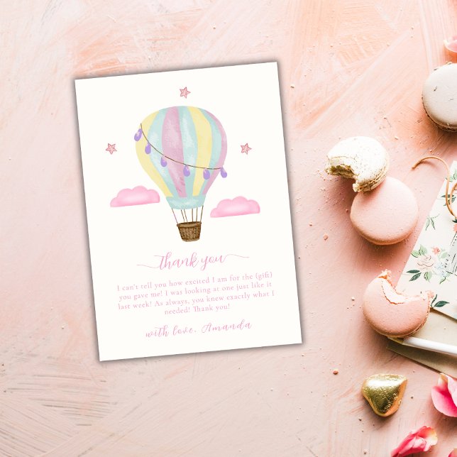 Cartão De Agradecimento Chá de fraldas Rainbow Hot Air Balloon Cloud Star (Rainbow Hot Air Balloon Cloud Star Baby Shower Thank You Card)