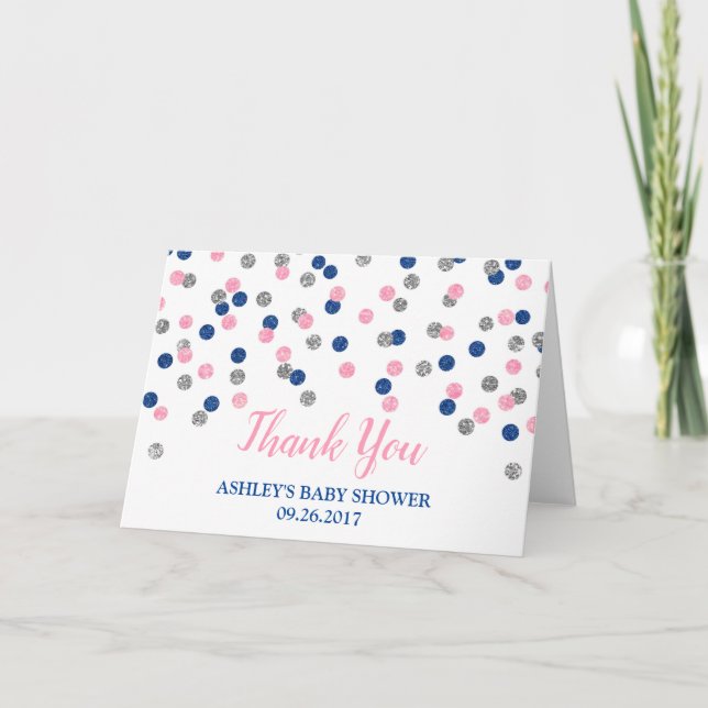 Cartão De Agradecimento Chá de fraldas Revelação de Gênero de Prata Rosa O (Frente)