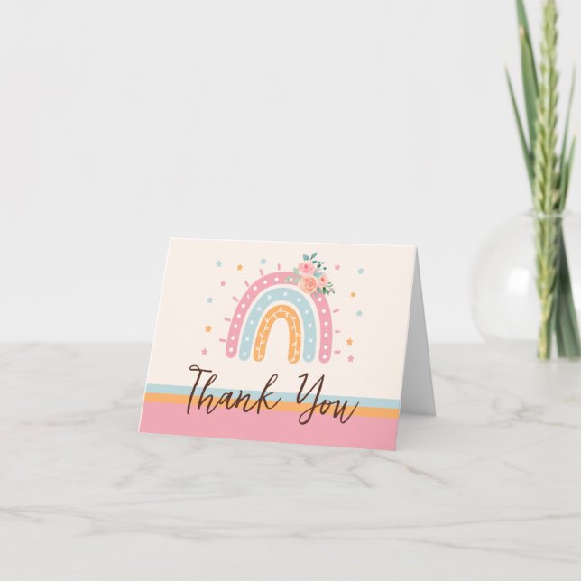 Cartão De Agradecimento Chá de fraldas rosa-arco-íris Obrigado (Frente)