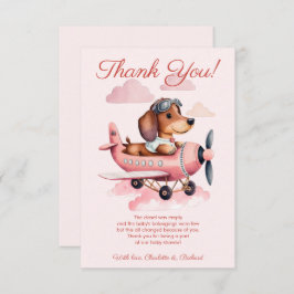 Cartão De Agradecimento Chá de fraldas Rosa Dachshund Plane