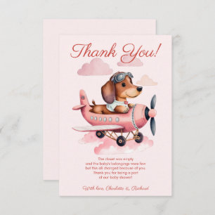 Cartão De Agradecimento Chá de fraldas Rosa Dachshund Plane