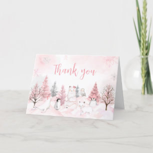 Cartão De Agradecimento Chá de fraldas Rosa de Animais do Ártico