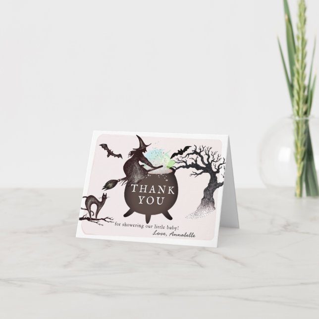 Cartão De Agradecimento Chá de fraldas rosa de bruxa-das-bruxas-bruxas (Frente)