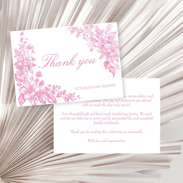 Cartão De Agradecimento Chá de fraldas rosa empoeirado Elegante (Elegant botanical dusty pink girl baby shower thank you card Victorian vintage botanical thank you)