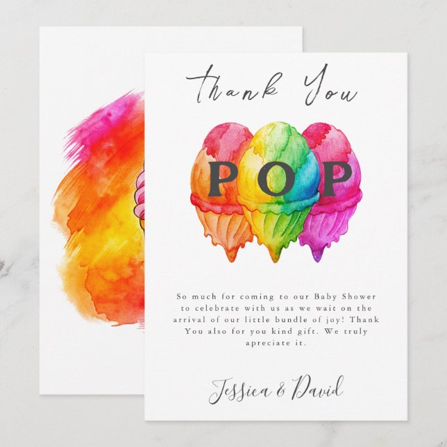 Cartão De Agradecimento Chá de fraldas rosa gradiente do Sorvete pronto pa (Frente/Verso)