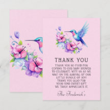 Chá de fraldas Rosa Hummingbird Rapariga Obrigado