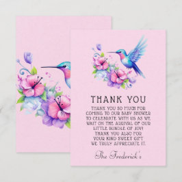 Cartão De Agradecimento Chá de fraldas Rosa Hummingbird Rapariga Obrigado