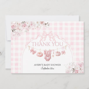 Cartão De Agradecimento Chá de fraldas Rosa-Rosa-Arco-Floral