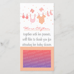 Cartão De Agradecimento Chá de fraldas: Roupa do bebê no clothesline