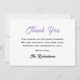 Cartão De Agradecimento Chá de fraldas Roxo Branco Páscoa Pequeno Coelho L