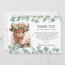 Cartão De Agradecimento Chá de fraldas Rustic Chic Greenery Highland Cow