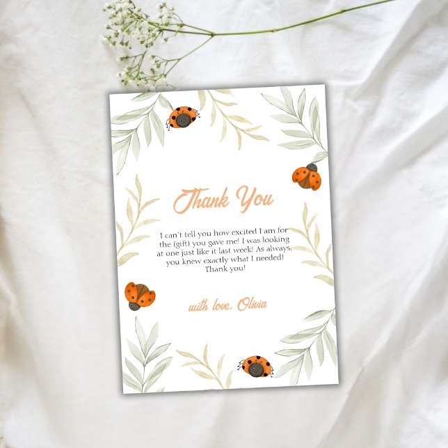 Cartão De Agradecimento Chá de fraldas Rustic Fall Ladybug Greenery (Rustic Fall Ladybug Greenery Baby Shower Thank You Card)