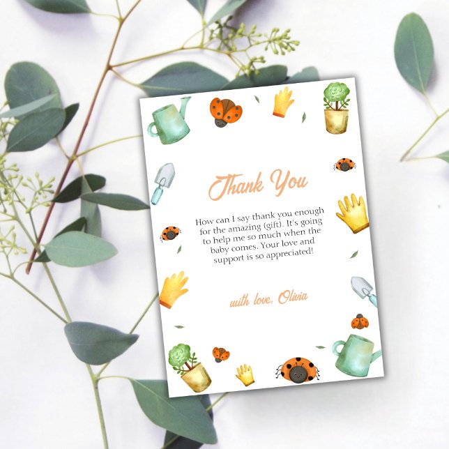 Cartão De Agradecimento Chá de fraldas Rustic Greenery Ladybug Garden (Rustic Greenery Ladybug Garden Baby Shower Thank You Card)
