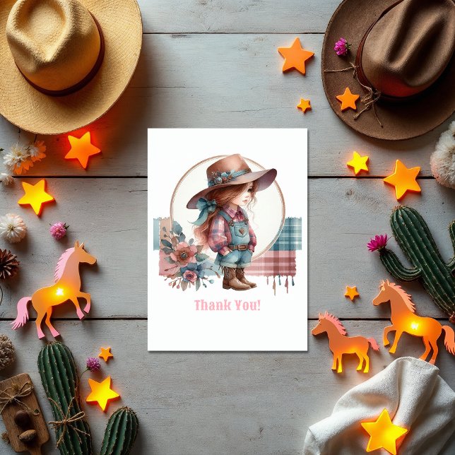 Cartão De Agradecimento Chá de fraldas Rustic Little Cowgirl (Rustic Little Cowgirl Baby Shower Thank You Card)