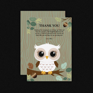 Cartão De Agradecimento Chá de fraldas Rustic Owl Woodland Forest
