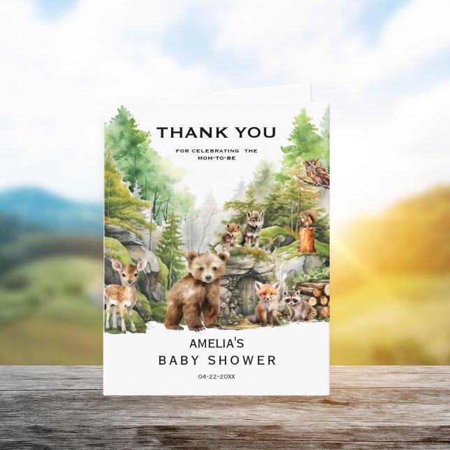 Cartão De Agradecimento Chá de fraldas Rustic Woodland Watercolor (Criador carregado)