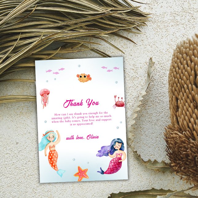 Cartão De Agradecimento Chá de fraldas Rústico da Princesa Sereia Oceânica (Rustic Princess Mermaid Ocean Coral Baby Shower Thank You Card)