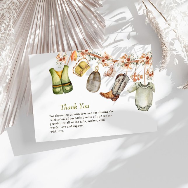 Cartão De Agradecimento Chá de fraldas Rústico De Pesca De Enguias Neutras (Criador carregado)