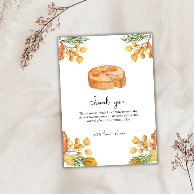 Cartão De Agradecimento Chá de fraldas Rústico De Pizza De Abóbora (Rustic Little Cutie Pumpkin Pie Fall Baby Shower Thank You Card)