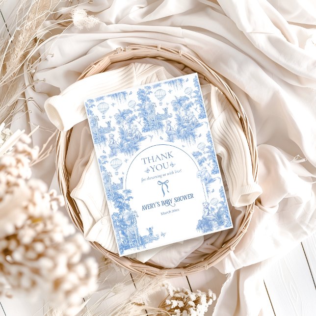 Cartão De Agradecimento Chá de fraldas Safari Azul Elegante (Criador carregado)