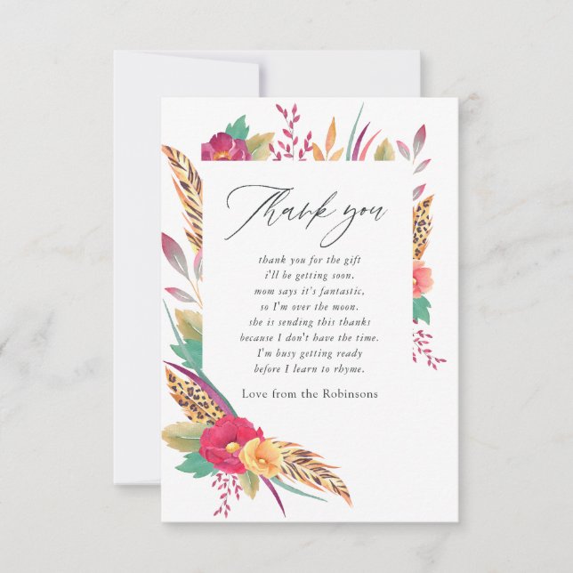 Cartão De Agradecimento Chá de fraldas Safari Floral (Frente)