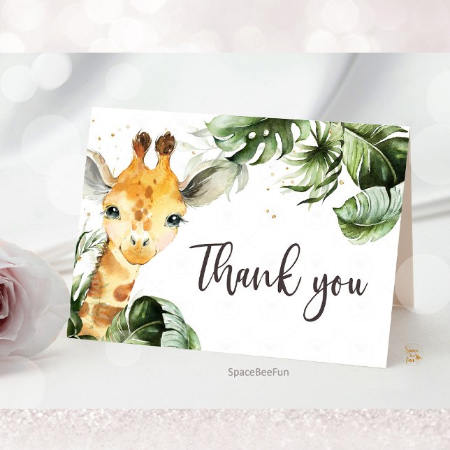 Cartão De Agradecimento Chá de fraldas Safari Giraffe (Safari Giraffe Baby Shower Thank You Card)