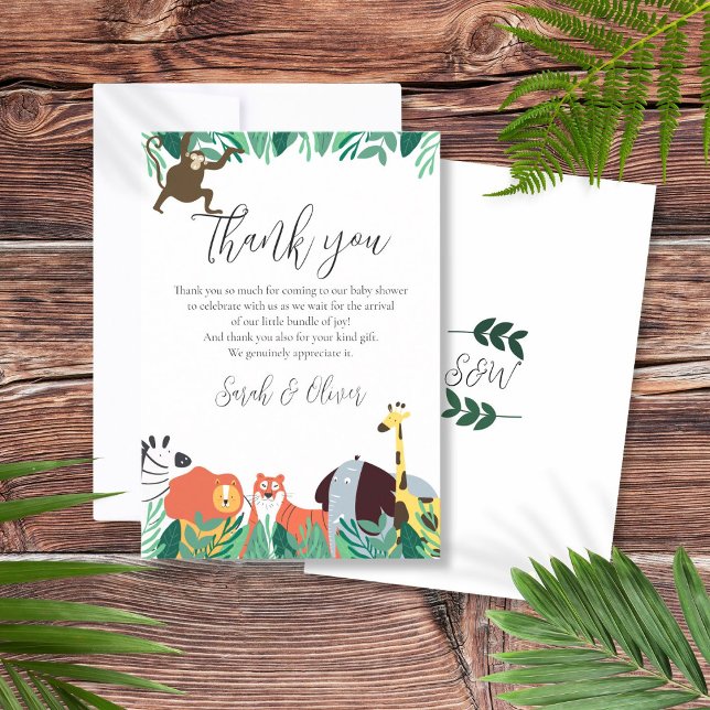 Cartão De Agradecimento Chá de fraldas Selgle Safari (Jungle Safari Animals Baby Shower Thank You Card)