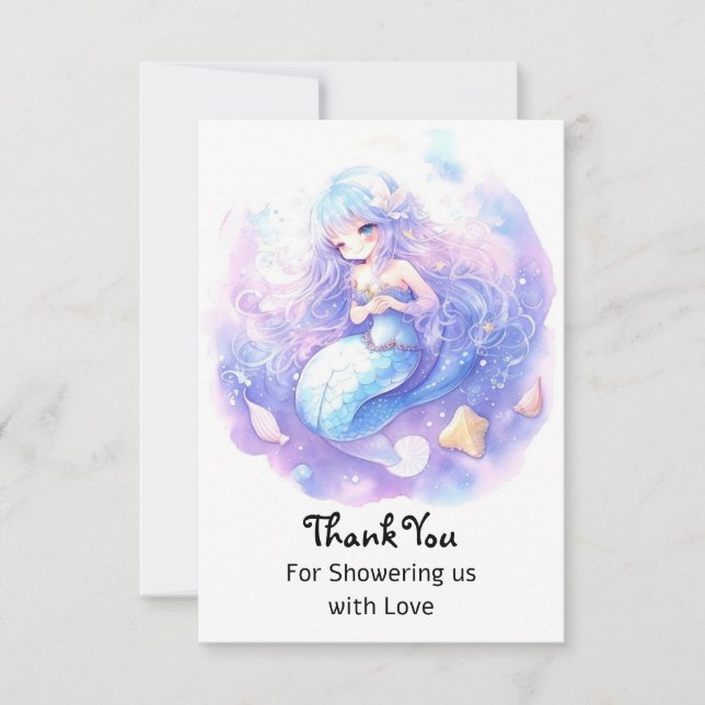 Cartão De Agradecimento Chá de fraldas Sereia Encantando Ocean Fantasy (Frente)