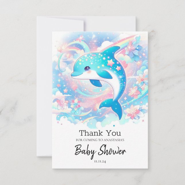 Cartão De Agradecimento Chá de fraldas simples de golfinho (Frente)