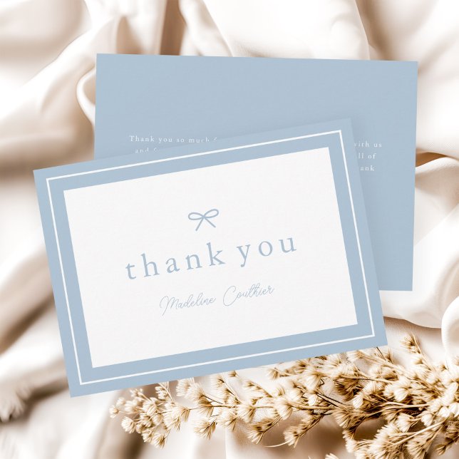 Cartão De Agradecimento Chá de fraldas Simples de Meninos Azuis Elegante (Simple boy dusty blue boys baby shower thank you cards.)