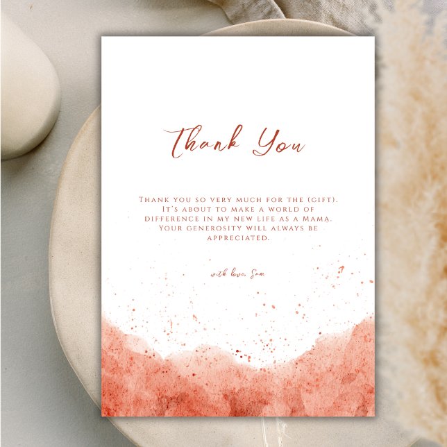 Cartão De Agradecimento Chá de fraldas Simples do Deserto Terracotta Boho (Simple Terracotta Boho Desert Baby Shower Thank You Card)