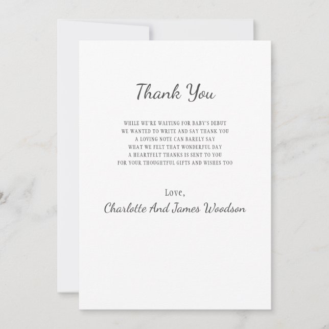 Cartão De Agradecimento Chá de fraldas Simples Obrigado (Frente)