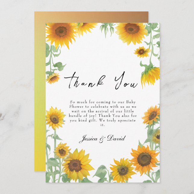 Cartão De Agradecimento Chá de fraldas Sunny Amarelo Elegante (Frente/Verso)