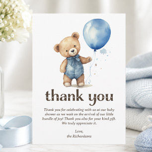 Cartão De Agradecimento Chá de fraldas Teddy Bear Boy