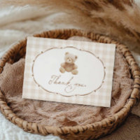 Chá de fraldas Teddy Bear Gingham Obrigado