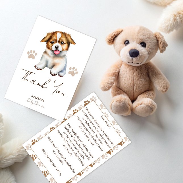 Cartão De Agradecimento Chá de fraldas temático para cães (Puppy dog themed baby shower thank you card cute puppy thank you cards for dog lovers baby shower)