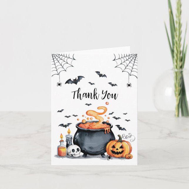Cartão De Agradecimento Chá de fraldas Trendy Halloween Spooky Cauldron (Frente)